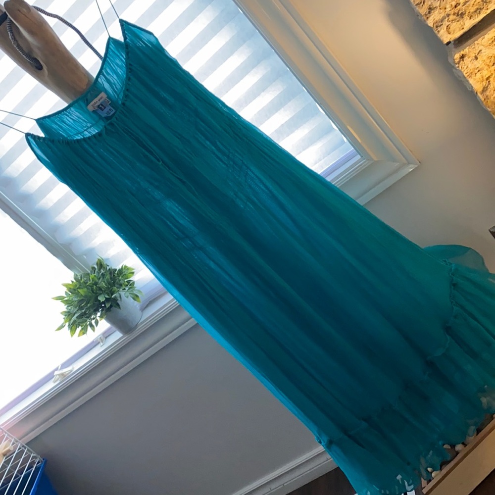 100% silk turquoise dress